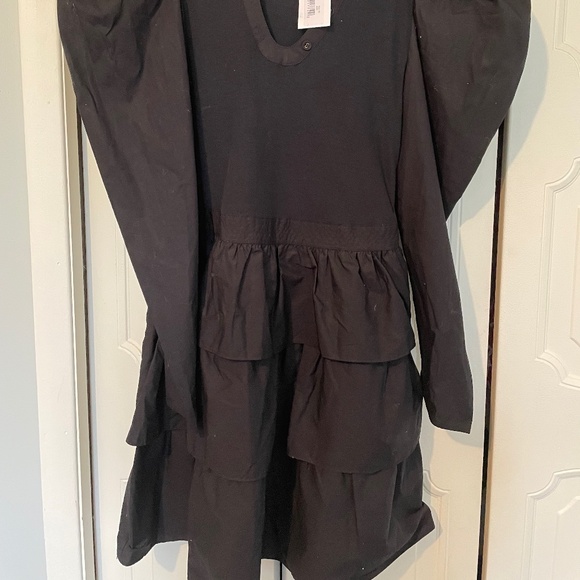Ulla Johnson black 100% cotton dress with puff sleeves, tiered, sz. M, NWT, mint - Picture 4 of 7